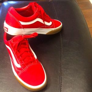 Red Vans with bubble gum sole
